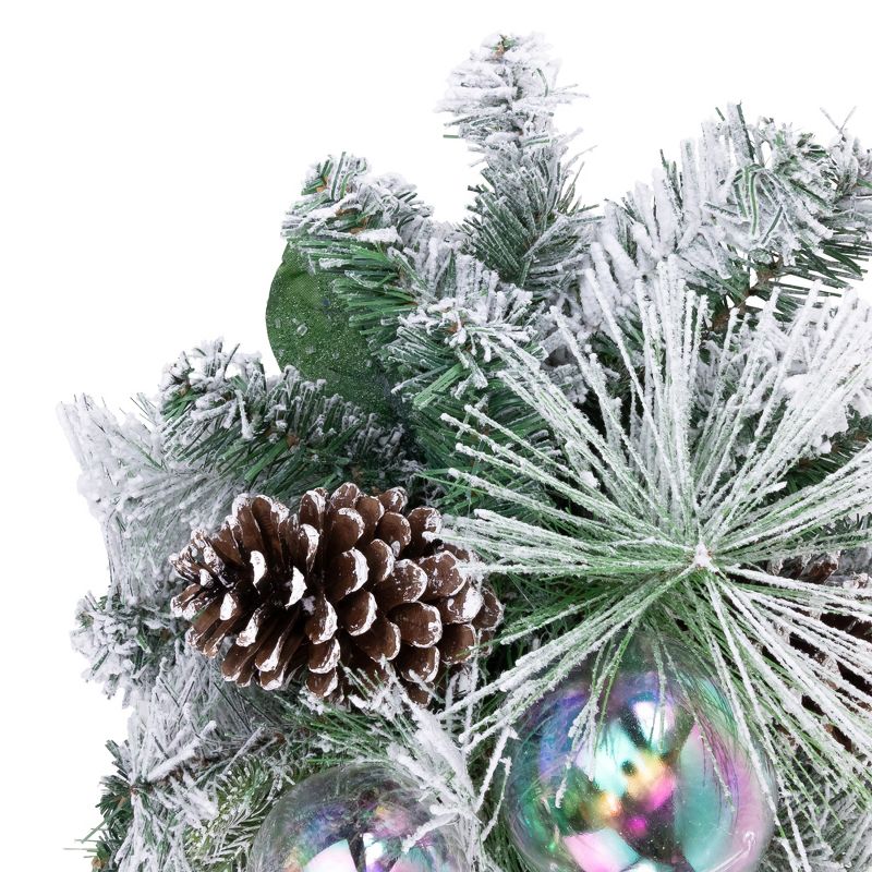 Northlight 30" Flocked Pine Artificial Christmas Teardrop Swag with Iridescent Ornaments - Unlit, 4 of 6
