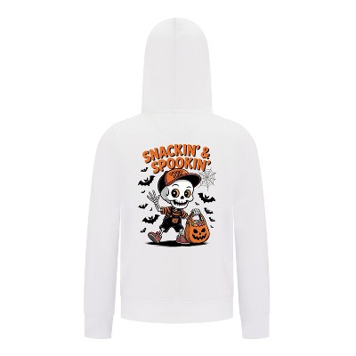 Everyday Kids “Snackin’ & Spookin’” Zip Up Halloween Hoodie – Skeleton Trick-or-Treater with Candy Bag – Cozy Sweatshirt for Boys, White