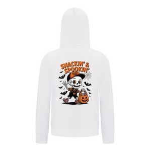 Everyday Kids “Snackin’ & Spookin’” Zip Up Halloween Hoodie – Skeleton Trick-or-Treater with Candy Bag – Cozy Sweatshirt for Boys, White - 1 of 3