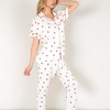 Anna-Kaci Lounge Women's Red Heart Print Pajama Set with Short Sleeve Button-Up Top and Relaxed Fit Elastic Waist Pants - 3 of 4