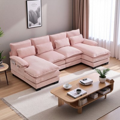 108" Chenille U-Shaped Cloud Sectional Sofa with Double Chaise & Memory Foam