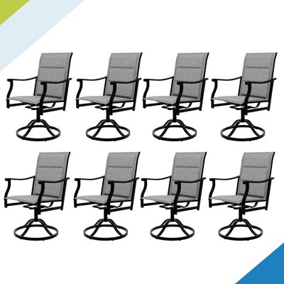 Outdoor Swivel Dining Chairs with Padded Textilene Breathable Back, Swivel Patio Dining Chairs Set of 8, SwivelPatio SlingChairs Set for Poolside