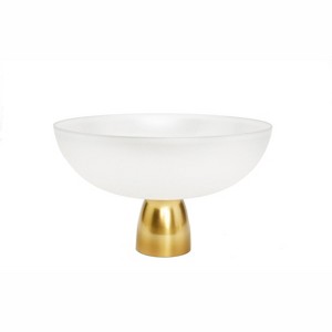 Classic Touch White Glass Bowl on Gold Stem - 1 of 4