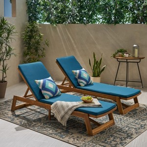Christopher Knight Home Maki Outdoor Acacia Wood Chaise Lounges with Cushion (Set of 2) - 1 of 4