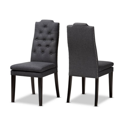 Set of 2 Louis Faux Leather Upholstered and Wood Dining Chairs Beige/Black  - Baxton Studio