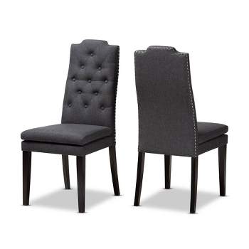 Set of 2 Dylin Button Tufted Wood Dining Chair Charcoal - Baxton Studio