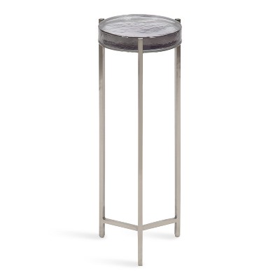 Elegant Round Wood and Glass Drink Table, 11.6" x 25.4"