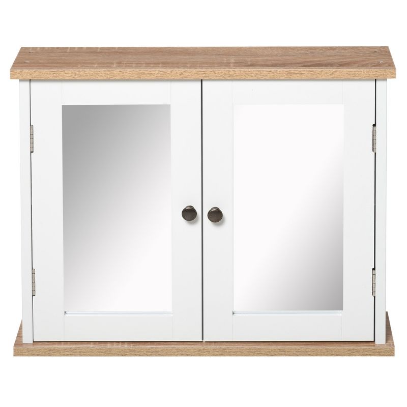 kleankin Wall Mounted Bathroom Medicine Cabinet with Double Mirrored Doors and Adjustable Interior Shelf, White, 4 of 9