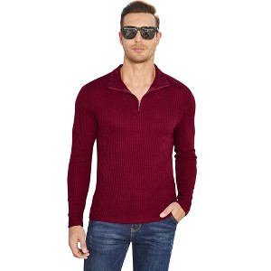 Mens Quarter Zip Up Sweaters Slim Fit Lightweight Mock Neck Pullover Casual Muscle Stretch Polo Sweaters - 1 of 4
