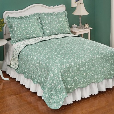 Collections Etc Yellow Floral Quilt, Reversible Twin Size Quilt With Scalloped Edges And Two Tone Design Yellow Twin
