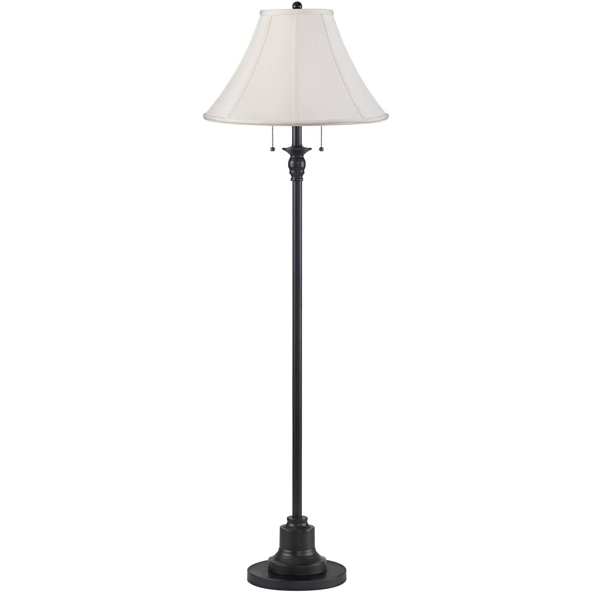 360 Lighting Dyna Traditional 58" Tall 2-Light Standing Floor Lamp Skinny Pole Pull Chain Black Finish Living Room Bedroom Shantung Off-White Shade