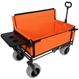 CAVINAS 3-in-1 Folding Wagon Cart with Rear-Mounted Folding Tabletop,Shopping Cart with 9"x4" Beach Tires,Wagon for Camping,Shopping - 1 of 4