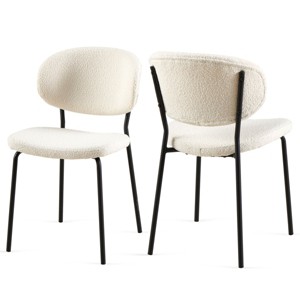 Boucle Dining Chairs Set of 2,Modern Curved Back Upholstered Accent Chairs with Black Metal Legs for Dining Room-Baofuwish - 1 of 4