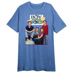 Boy Meets World Main Characters & Logo Crew Neck Short Sleeve Blue Heather Women's Night Shirt - 1 of 2