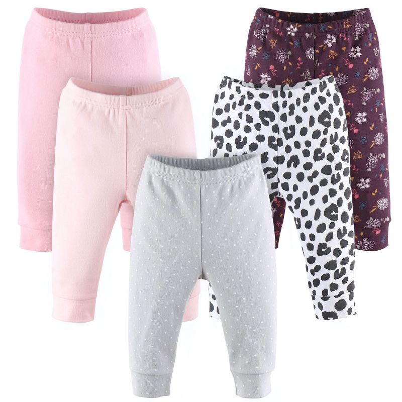 The Peanutshell 5-Pack Baby Pants, Polka Dots and Floral Print, 1 of 7