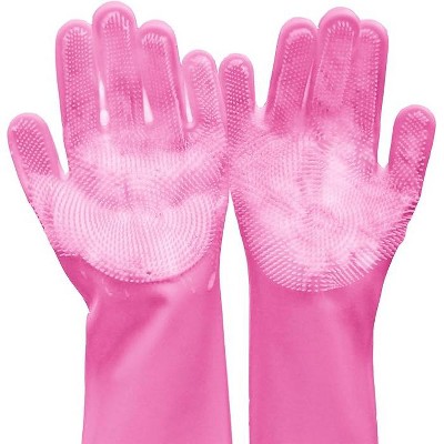 Paaaawaters 1 set Pink blue dishwashing gloves, suitable for housework, kitchen, durable silicone