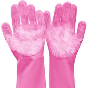 Paaaawaters 1 set Pink blue dishwashing gloves, suitable for housework, kitchen, durable silicone - 1 of 4