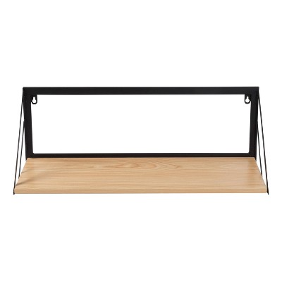 Black and Natural Wood Industrial Wall Shelf