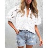 Women's Summer Tops 2025 Dressy Casual V Neck Short Sleeve Buttons Hollow Out Lace Embroidered Blouses Shirts - 2 of 4