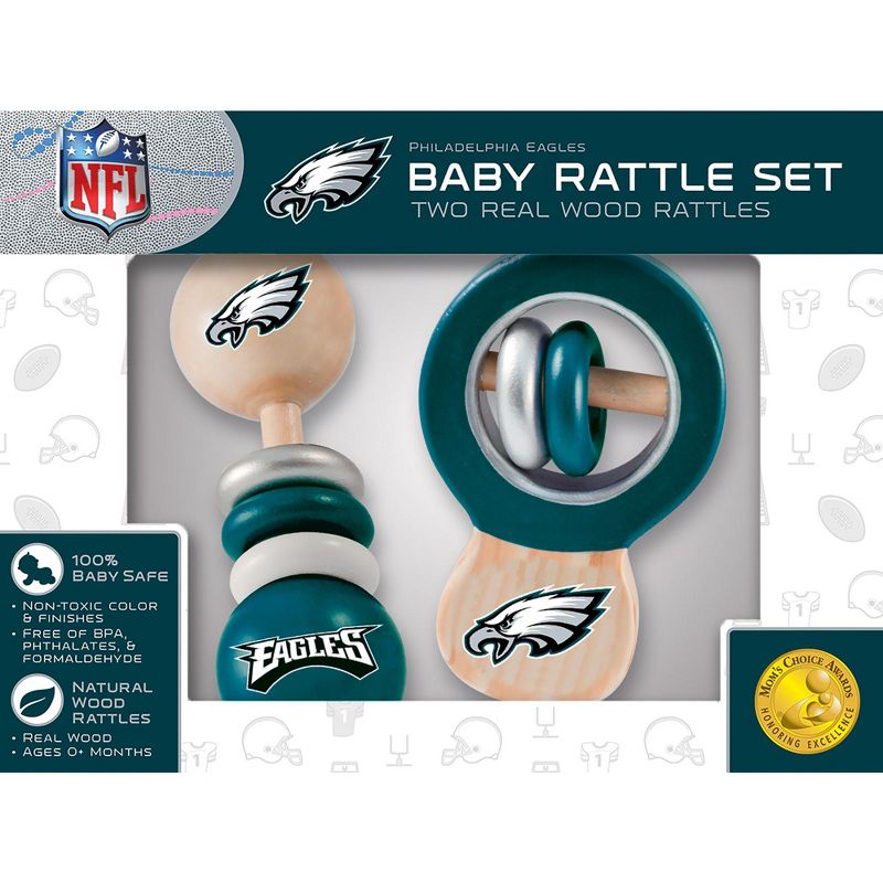 Baby Fanatic Wood Rattle 2 Pack - NFL Philadelphia Eagles Baby Toy Set, 1 of 5