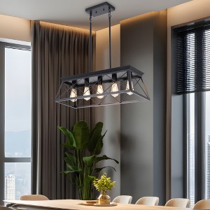 31.5" Industrial Kitchen Island Chandelier, 5-Light Metal Pendant Fixture with Adjustable Height for Dining Room, Foyer, or Bar Lighting - 1 of 4