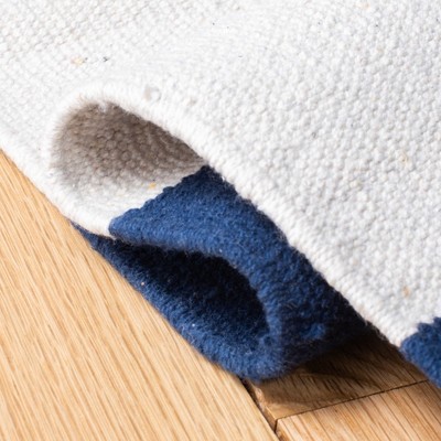 Navy and Ivory Striped Cotton Flat Woven Rug