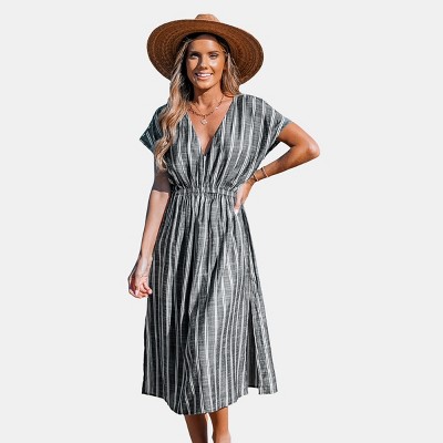 Women's Striped Midi Cover-up Dress - Cupshe-xl-black : Target