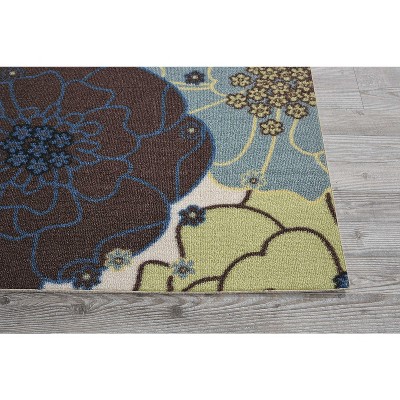 Light Blue Floral Synthetic Square Tufted Rug