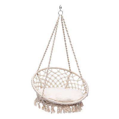 Sol Living Bahia Macrame Hammock Chair for Indoor & Outdoor Use with Cushion