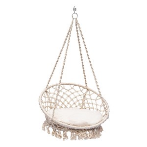 Sol Living Bahia Macrame Hammock Chair for Indoor & Outdoor Use with Cushion - 1 of 4