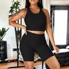 Anna-Kaci Women's Seamless Yoga Workout Set for Stretchy 2 Piece Outfits Raceback Crop Top High Waist Gym Shorts - image 3 of 4