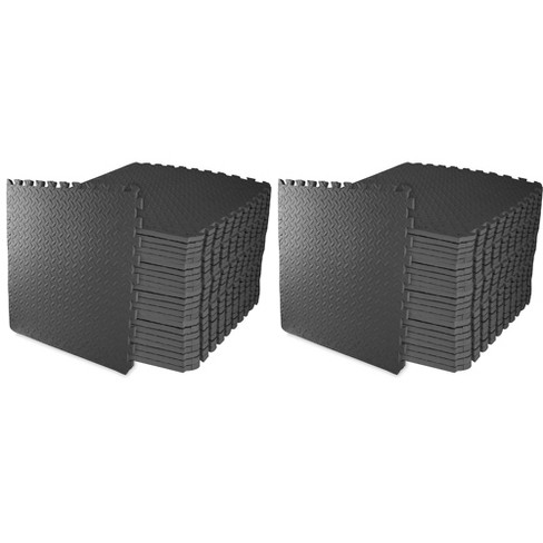 BalanceFrom Fitness 96 Square Foot Double Sided Non Slip High Density EVA Foam Exercise Mat Tiles with Interlocking Edges, Black  (2 Pack) - image 1 of 4