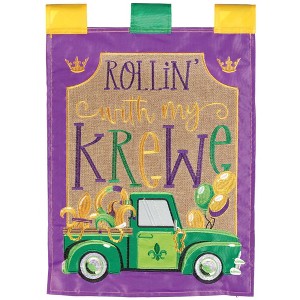 Magnolia Garden Rollin' with my Krewe Mardi Gras Truck 13 x 18 Inch Polyester Garden Flag - 1 of 2