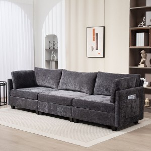PAGED 111.42"Comfy 3-Seater Chenille Deep Couch,Indoor Sofa with Ultra-soft Cushions&Side Pocket,Modern Sofa for Living Room - 1 of 4