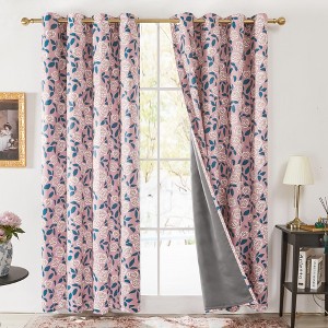 Deconovo 2 Panels Solid Blackout Curtains with Rose Print,6 Grommets,No Tiebacks,Decorative Drapes for Livingroom and Bedroom - 1 of 4