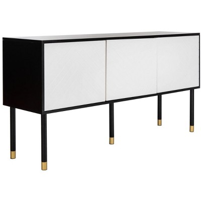 Retro Flair Black and White Media Console with Brass Caps, 55"