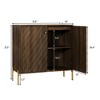 Walnut Sideboard Cabinet, Freestanding Buffet Cabinet with Golden Metal Feet, Wood Storage Cabinet Brown - 2 of 4