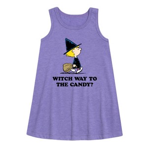 - Peanuts - Witch Way To The Candy Graphic Sleeveless Aline Dress - 1 of 3