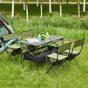 Chic Crate - 5-Piece Lightweight Folding Table & Chairs Set - Multi-Use for Camping, Beach, BBQ & More - Black/Green - Compact & Portable - 1 of 4