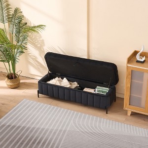 GDFStudio Mandy 49.21" Velvet Upholstered Tufted Storage Ottoman with Metal Legs - 1 of 4