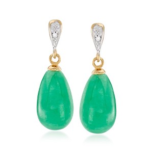 Ross-Simons Jade Teardrop Earrings With Diamond Accents in 14kt Yellow Gold - 1 of 3