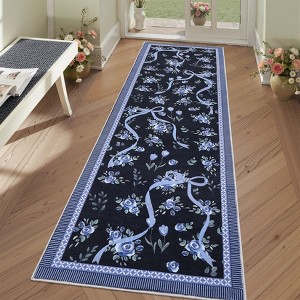 Floral Area Rug Machine Washable Rug For Playroom,Cute Throw Carpet For Girls,Low Pile Non Slip Non Shedding Rug - 1 of 4
