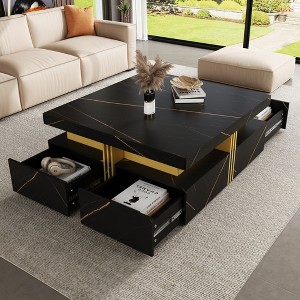 Modern Black Square Storage Coffee Table With 4 Drawers - 1 of 1