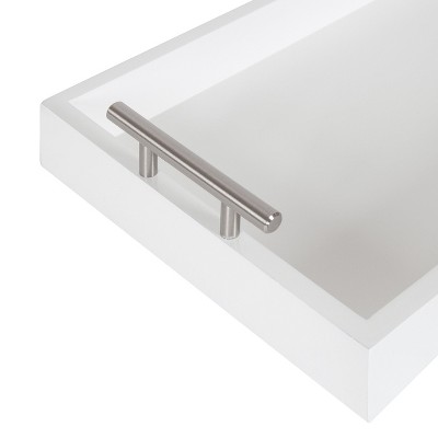 Lipton Sleek White and Silver Wood Decorative Tray, 10x24
