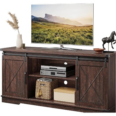 TV Stand - Entertainment Center with Storage Cabinets, Sliding Barn Doors, Mid Century Modern Media TV Console Table for Living Room Bedroom