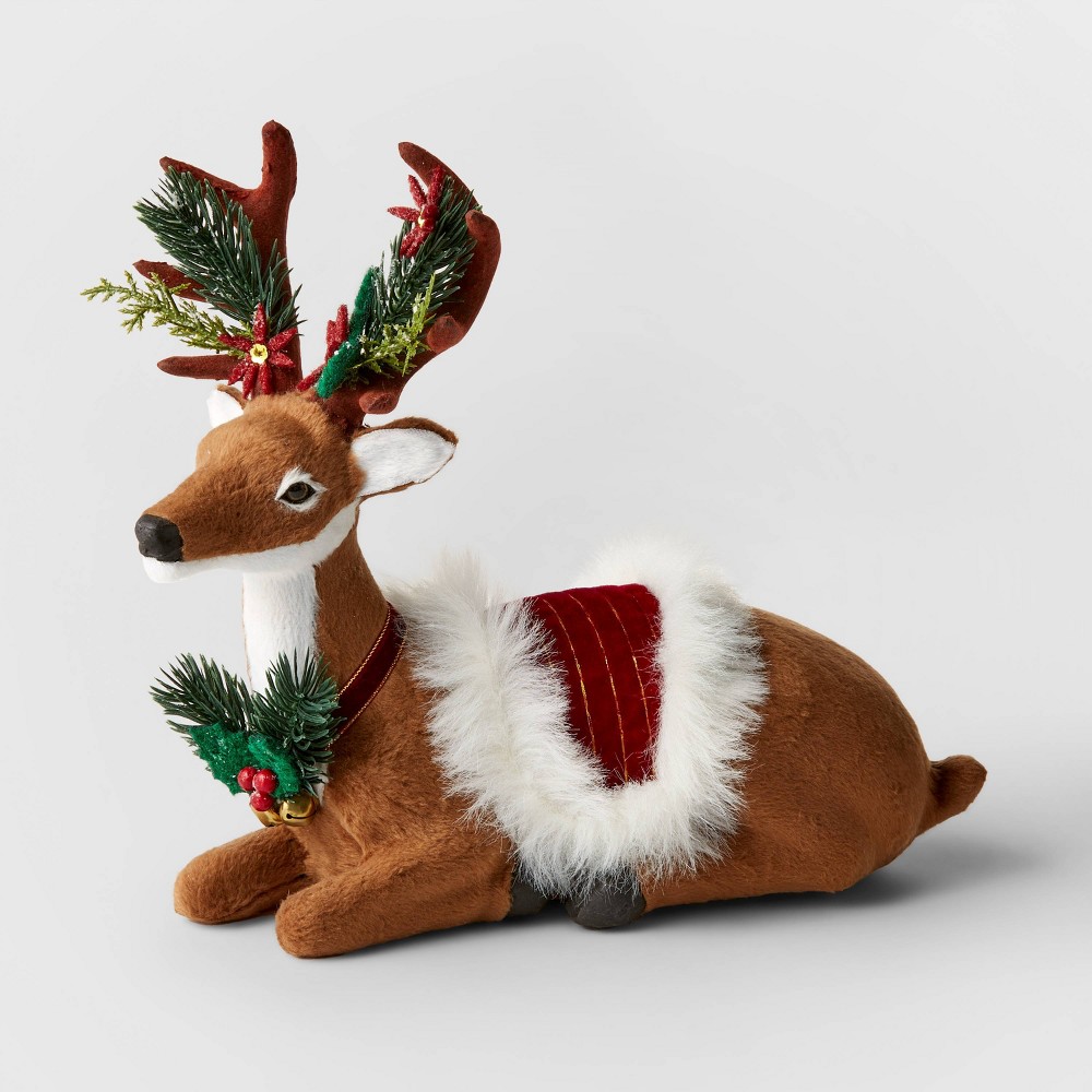 8" Faux Fur Sitting Reindeer Decorative Figurine Brown - Wondershop