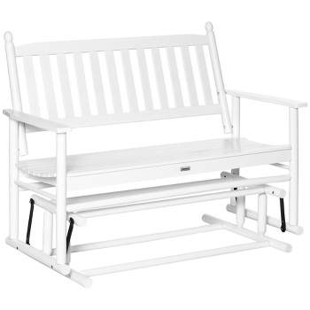 Outsunny Patio Glider Bench, Outdoor Swing Rocking Chair Loveseat with Wooden Frame