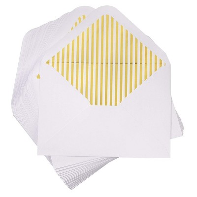 Juvale 50-Pack White with Gold Lined A7 Envelopes 5 x 7 Gummed Seal V-Flap for Invitation Greeting Card