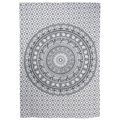 HomeRoots 80" X 56" Black And White Mandala Cotton Hanging Tapestry