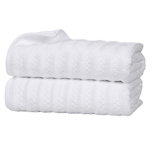 Waffle Textured Stripes Zero Twist Cotton Medium Weight Towel Set by Blue Nile Mills - 1 of 4